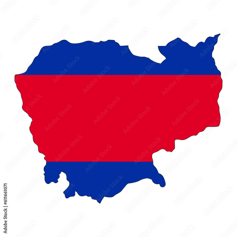 Cambodia map silhouette with flag isolated on white background Cambodia map silhouette with flag isolated on white background