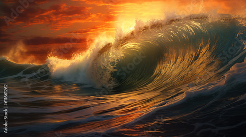 Sunrise behind the waves