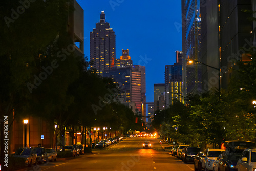 Midtown Atlanta street during Blue Hour Sunset 
