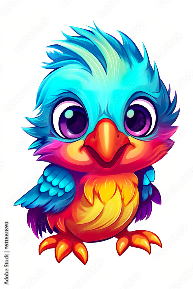 A colorful bird baby parrot with big eyes. Generative AI. A colorful bird baby parrot with big eyes. Generative AI.