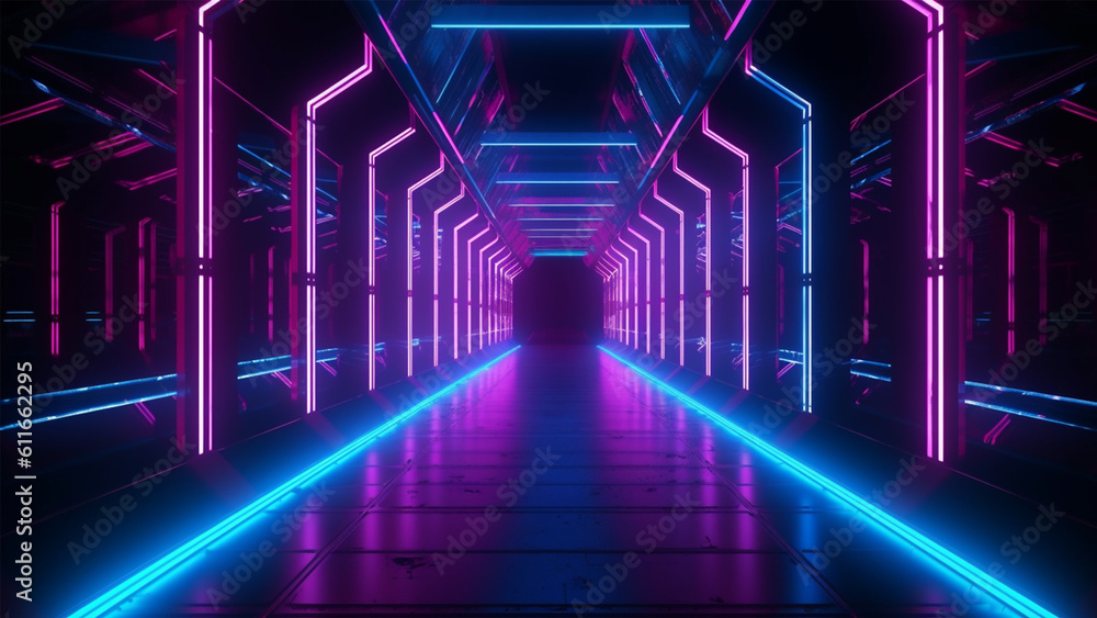 neon electric vibe 3d illustration gaming tunnel future technology corridor dark night neon electric vibe 3d illustration gaming tunnel future technology corridor dark night