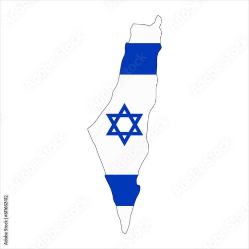 Israel map silhouette with flag isolated on white background