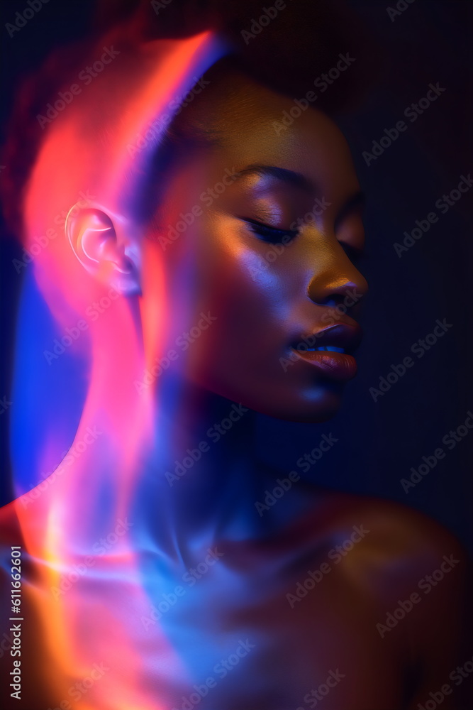 aura photo portrait of a beautiful poc woman with closed eyes, made with generative ai aura photo portrait of a beautiful poc woman with closed eyes, made with generative ai