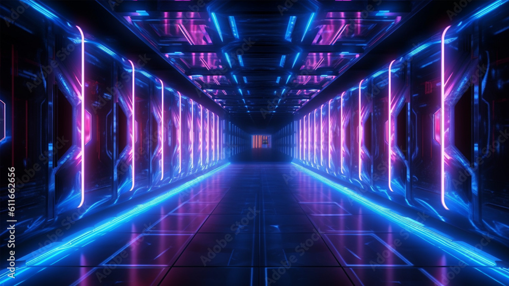 neon electric vibe 3d illustration gaming tunnel future technology corridor dark night neon electric vibe 3d illustration gaming tunnel future technology corridor dark night