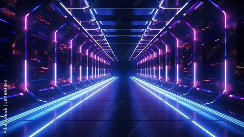 neon electric vibe 3d illustration gaming tunnel future technology corridor dark night neon electric vibe 3d illustration gaming tunnel future technology corridor dark night