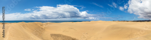 D  nen von Maspalomas auf der Insel Gran Canaria an der K  ste des atlantischen Ozeans  Panorama.