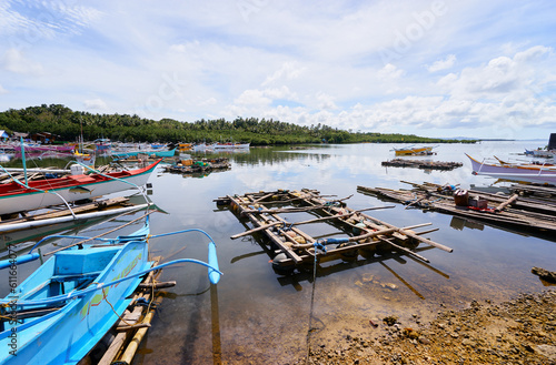 Traditional fishing boats harbor at Siargao  Philippines.