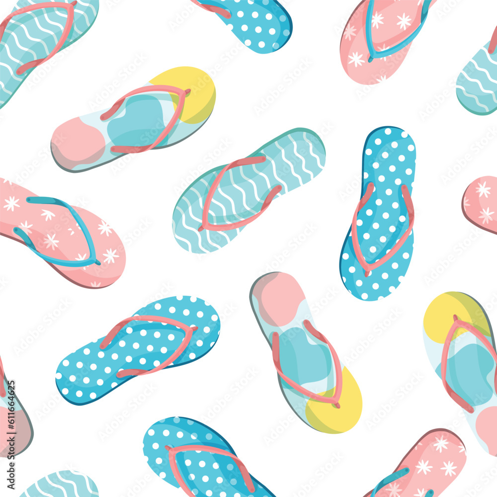 Seamless pattern of colorful flip flops set isolated on white background. Vector illustration Seamless pattern of colorful flip flops set isolated on white background. Vector illustration