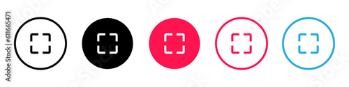 Frame or camera focus icon. Frame for filming or taking photos. Focusing on the object button. Vector
