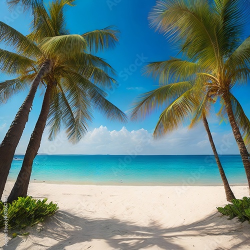palm trees on the beach in summer created with Generative AI technology