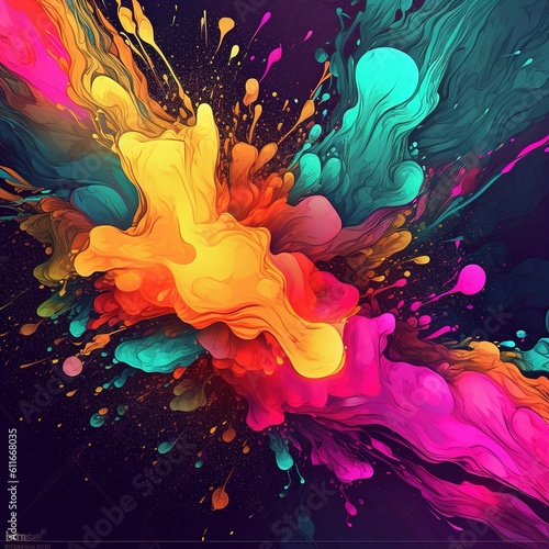 Colorful abstract background with paint splashes. Computer generated graphics. created with generative AI technology.