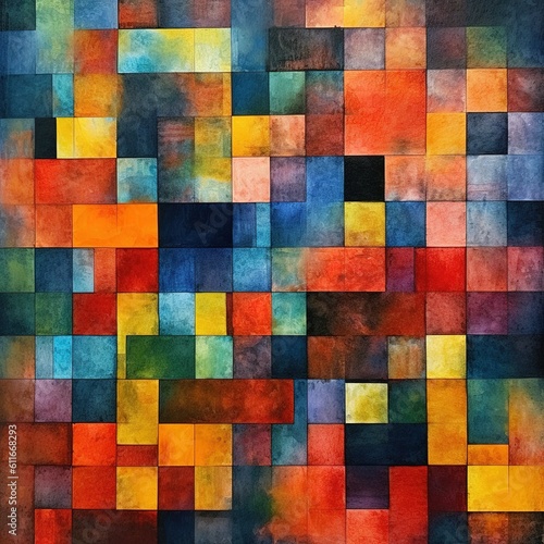 Abstract watercolor background. Multicolored squares on textured paper. created with generative AI technology. © hakule