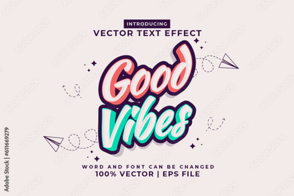 Editable text effect Good Vibes 3d Cartoon template style premium ...