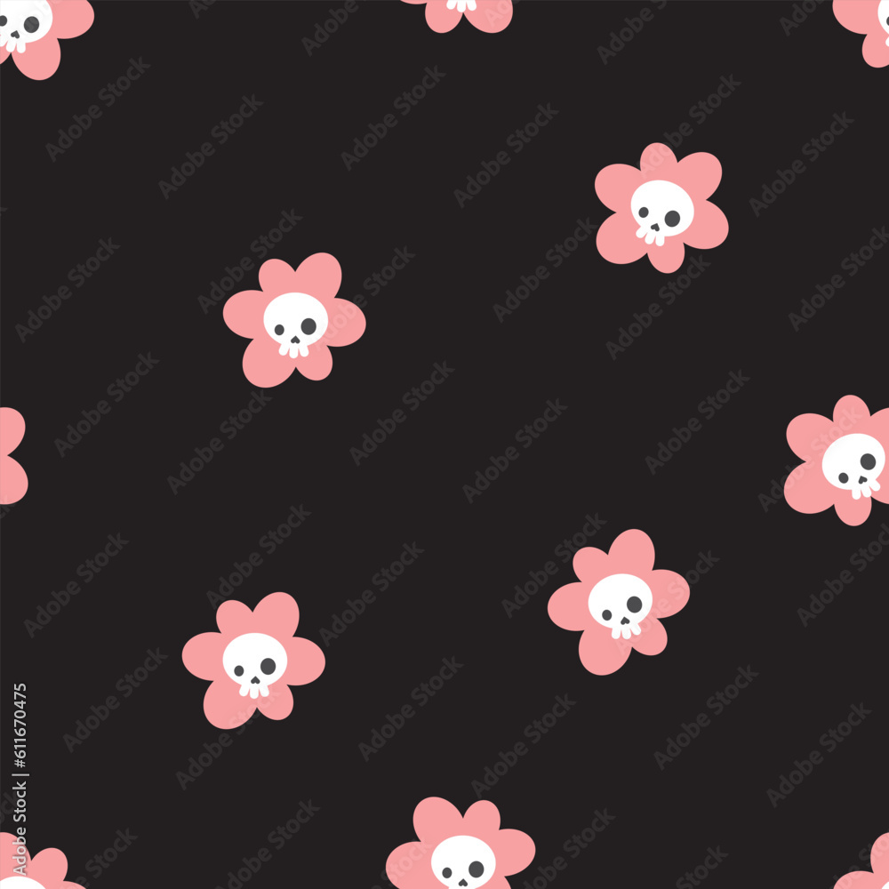 Vector pattern with flower and skull