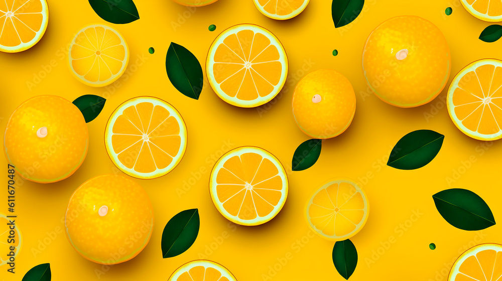 lemon and leaves background colors created with Generative Ai technology lemon and leaves background colors created with Generative Ai technology