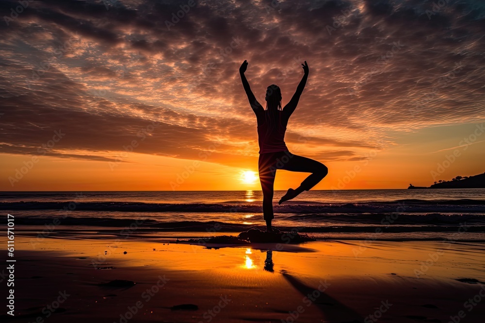 Practicing yoga on a beach