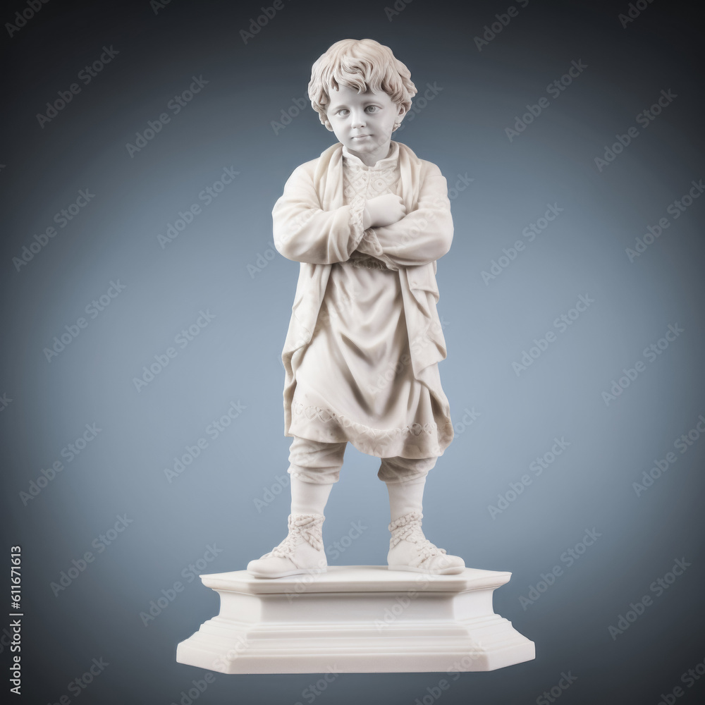 A sculpture of a boy child made of marble stands proudly in the center of the room. - generative ai \n
