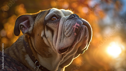 portrait of bulldog in the sunset created with Generative AI technology © Robert Herhold