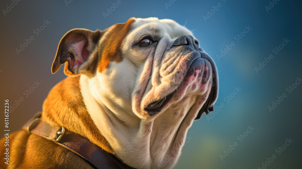 portrait of bulldog in the sunset created with Generative AI technology