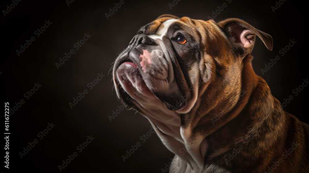 portrait of bulldog in the sunset created with Generative AI technology