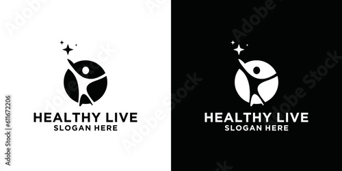 abstract design template with happy human silhouette. Sport, fitness, medical or healthcare center logo design concept.