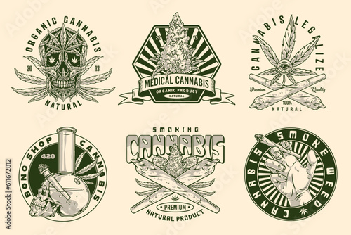 Cannabis tobacco monochrome set poster