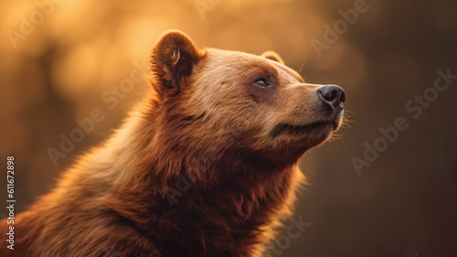 brown bear in warm sunlight created with Generative AI technology