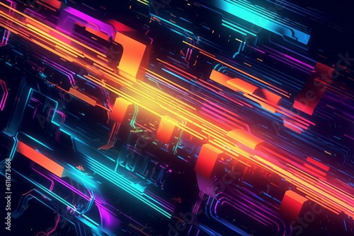Retro-Futuristic Cyberpunk Design with Interlaced Digital Glitch and Distortion Effect. Aesthetic Techno Neon Colors for Webpunk and Rave 80s-90s Vibe., Generative AI.