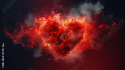 Red smoke in heart shape background-Generative AI