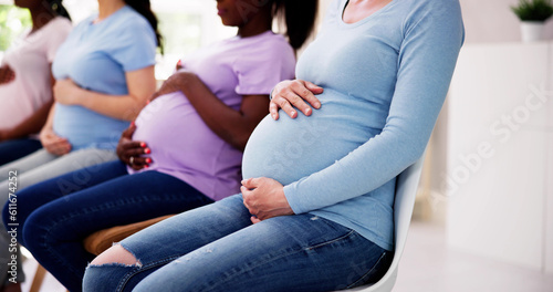 Pregnant Woman Group In Row