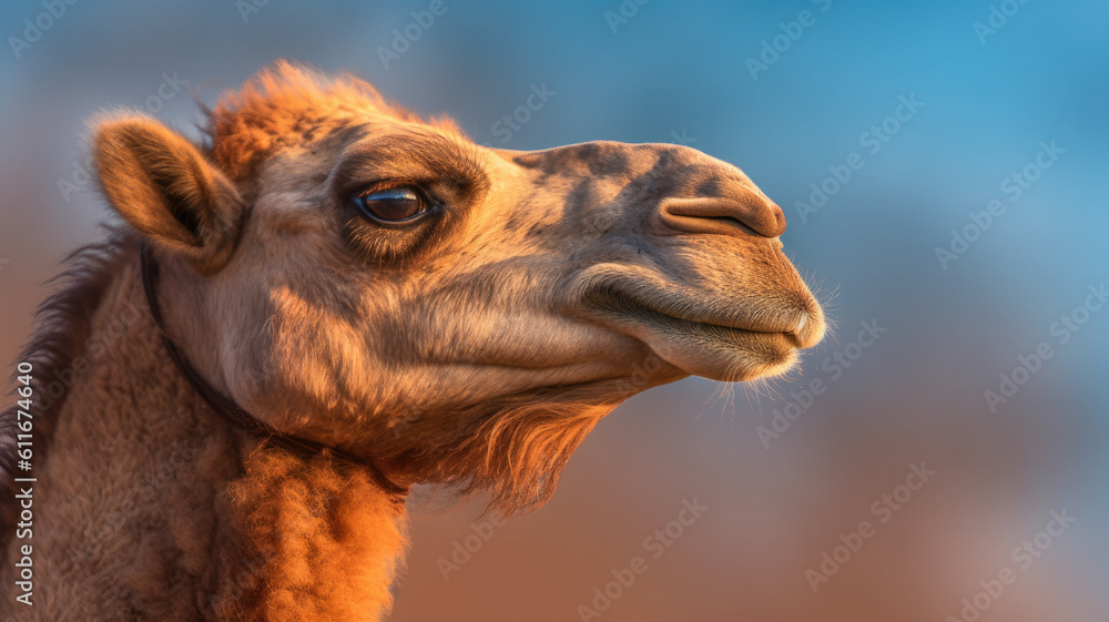 Obraz premium detailed view of camel in golden hour created with Generative AI technology