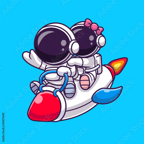 Cute Astronaut Couple Riding Rocket Cartoon Vector Icon
Illustration. Science Technology Icon Concept Isolated
Premium Vector. Flat Cartoon Style