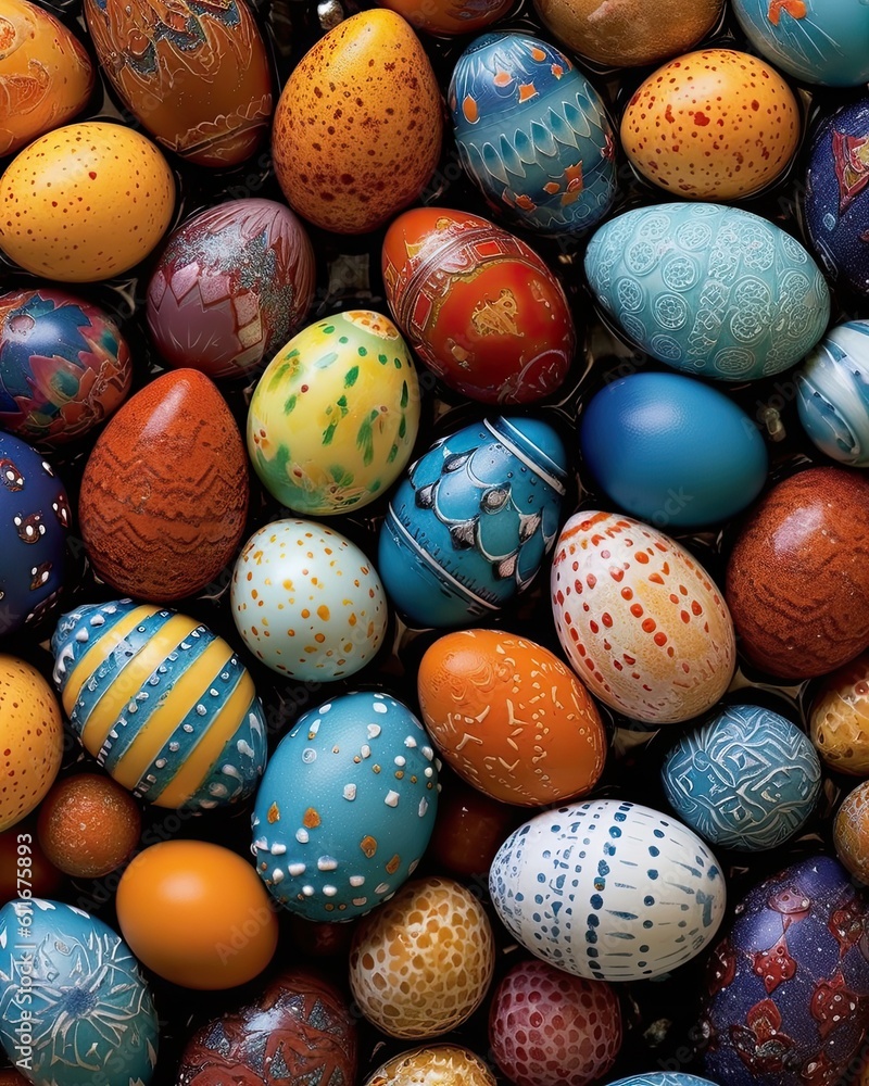 Evoke the joy of Easter celebrations with a vibrant scene of colorful eggs and cheerful decorations, symbolizing new beginnings and festivities generated AI Evoke the joy of Easter celebrations with a vibrant scene of colorful eggs and cheerful decorations, symbolizing new beginnings and festivities generated AI