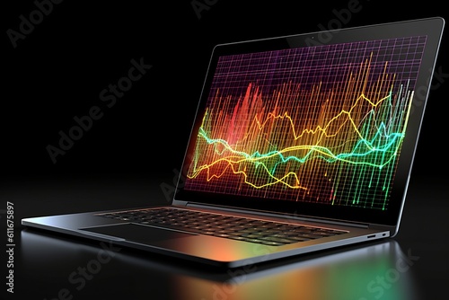Technology-Driven Laptop Displaying Analytical Data, Generative AI.