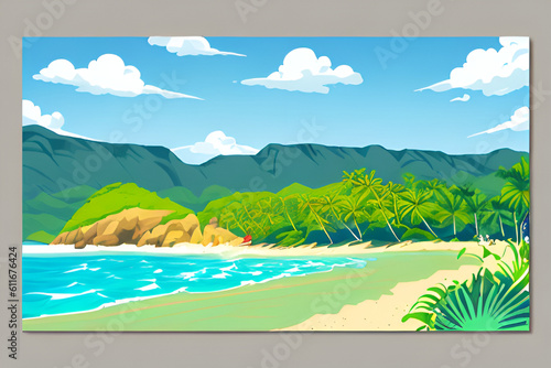 Seaside Serenity  A Majestic Mountain Retreat in Cartoon Colors