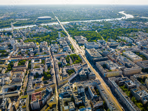 Fototapeta Naklejka Na Ścianę i Meble -  Aerial view of Warsaw city center in summer, Poland
