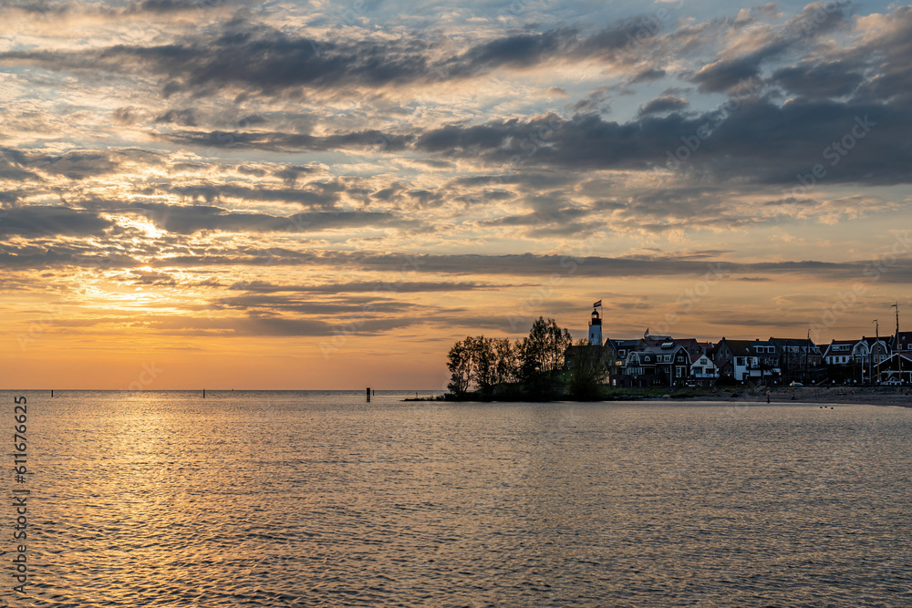 Fototapeta premium Ijsselmeer in Urk, Netherlands at sunset