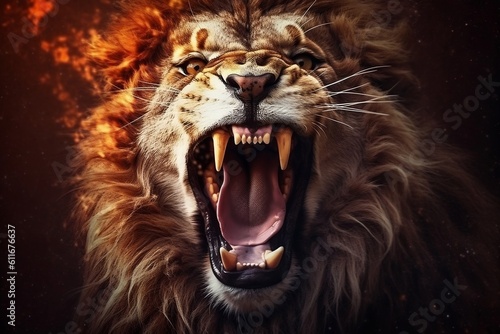 Fierce Lion Roar Concept. Generative AI