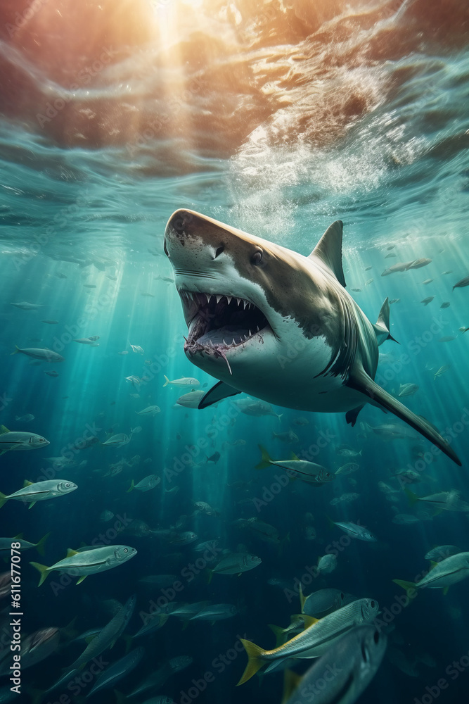 Fototapeta premium Gefährliche Haie im blauen tropischen Wasser
