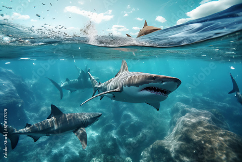 Gefährliche Haie im blauen tropischen Wasser © Guido Amrein