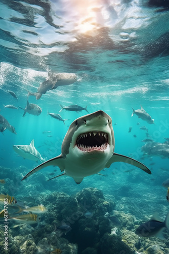 Gefährliche Haie im blauen tropischen Wasser