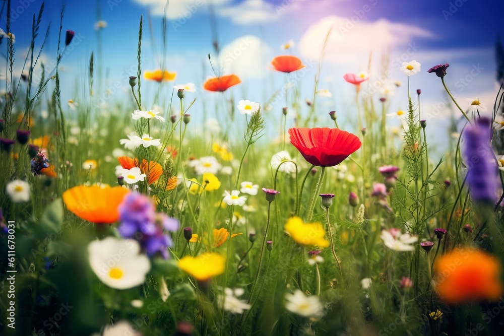 Spring's Blossoming Meadow: A Haven of Wild Flowers, Generative AI.