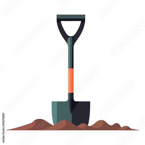 Digging in dirt with metal shovel tool photo