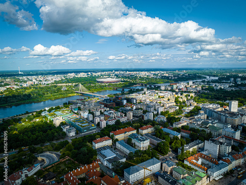 Aerial view of Warsaw city center in summer, Poland