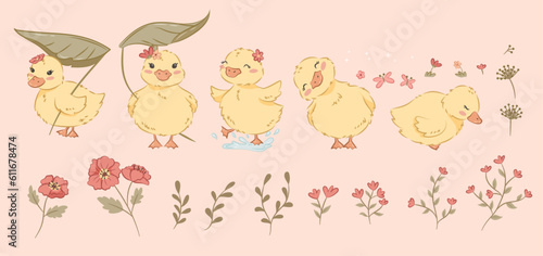 Cute Duck - Vector Illustrations of Adorable Ducks for Baby and Kids: Versatile Clipart Set for Greeting Cards, Posters, Prints, Patterns, Scrapbooking, Paper Crafts, and More. 