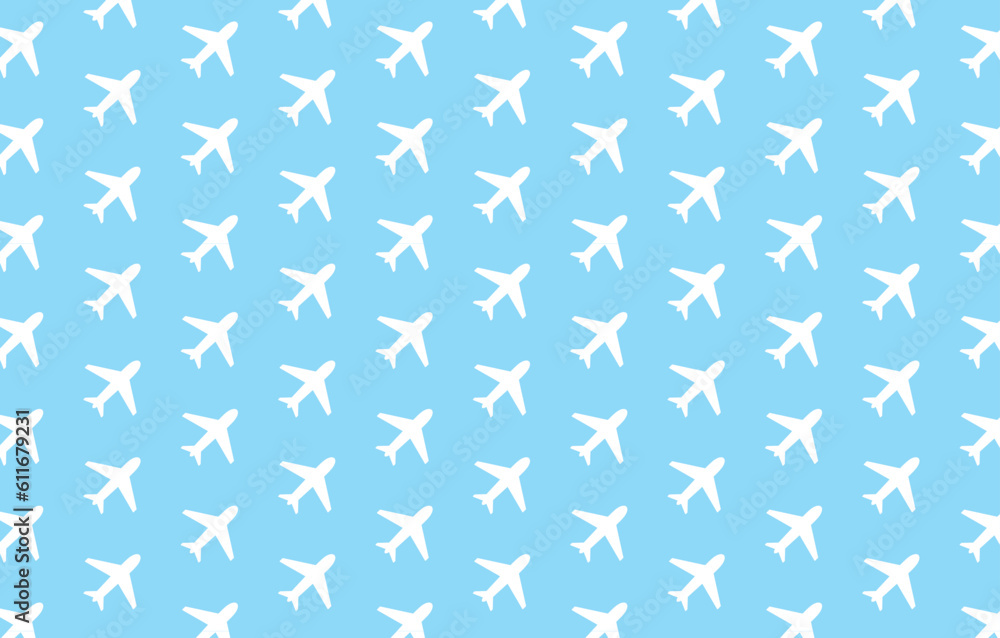 Airplane seamless pattern isolated on blue background. Airplane icons vector illustration