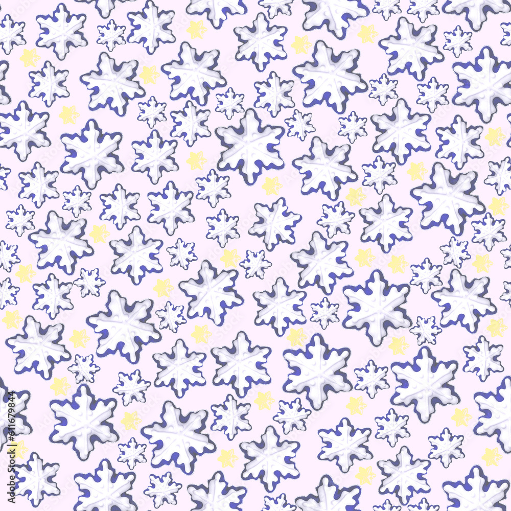 Snowflakes seamless pattern.Delicate Christmas background.Flat lay food. Snowflakes seamless pattern.Delicate Christmas background.Flat lay food.