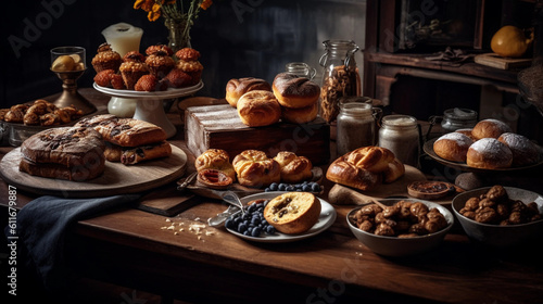 A table adorned with an assortment of freshly baked bread and pastries