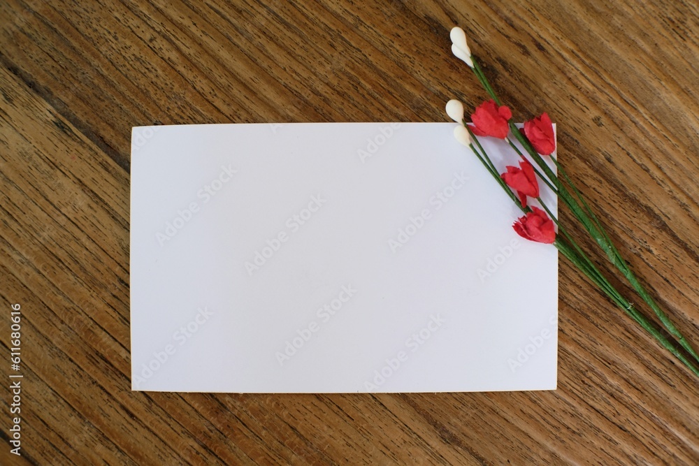 Blank card on wooden table background. Valentines Day greetings and love confession for romantic couple. Blank card on wooden table background. Valentines Day greetings and love confession for romantic couple.