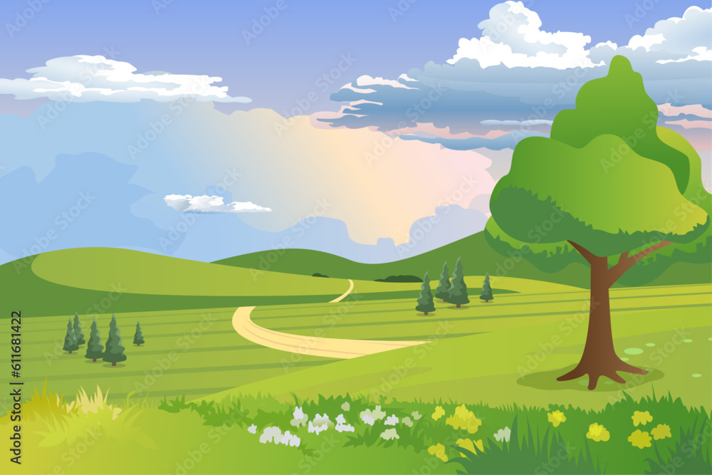 Flat spring  landscape background